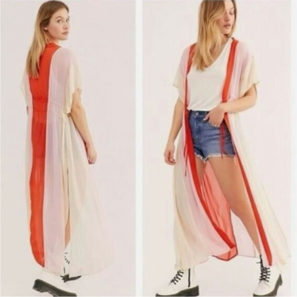 NFC x FREE PEOPLE Kaftan Kimono Robe Sheer Chiffon Rainbow Color Block One Size